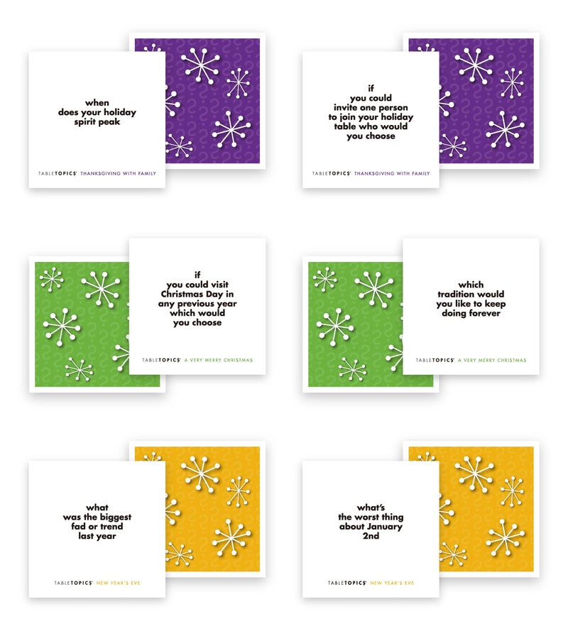 TableTopics Holiday Conversation Pack for Families, 120 Festive Conversation Cards for Thanksgiving, Christmas, & New Year's Eve, Family Bonding Game - Image 5